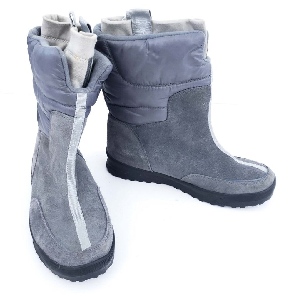 Lands End Suede Boots Gray 406465 Size 9B Winter Boots Warm Pull On MidCalf